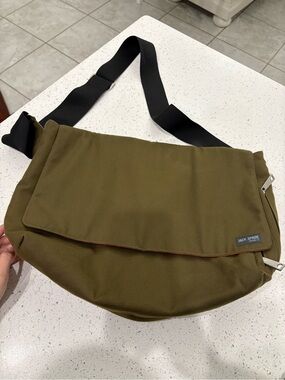 Jack Spade Olive Green Canvas Messenger Bag with Black Strap
